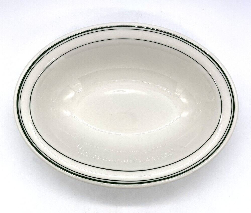 Vintage Homer Laughlin China Oval Serving Bowl Restaurant Ware 10" Green Trim